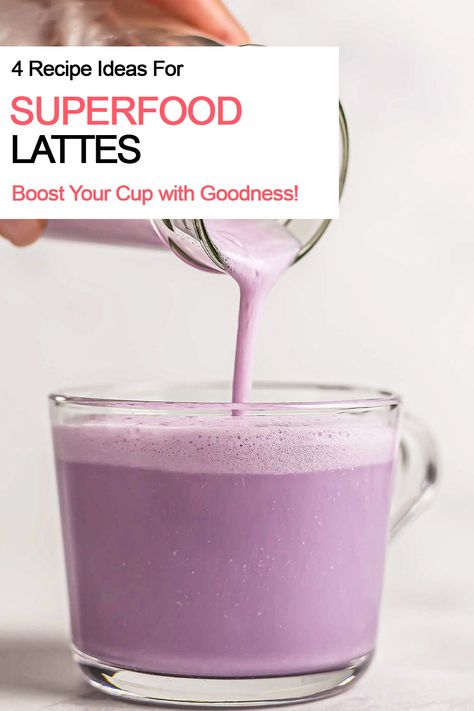 purple latte with ube Healthy Latte Recipe, Iced Tea Latte Recipe, Blue Latte, Organic Cafe, Easy Recipe Ideas, Tea Latte Recipe, Most Nutritious Foods, Superfood Powder, Healthy Coffee