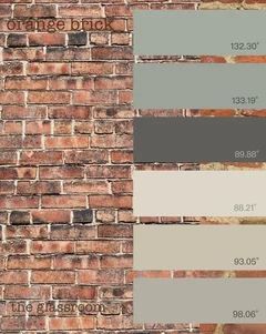 Updating exterior paint colors with orange/red brick Colors With Orange, Brick House Exterior Makeover, Brick House Exterior, Red Brick House Exterior, Red Brick Exteriors, Paint Colors For House, Colors For House, Painted Brick House, House Paint Color Combination