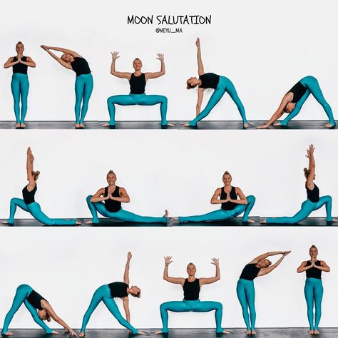 Moon Salutation (Chandra Namaskar) a meditative flow to cool and soothe the body. 💙🌝 Outfit from @aloyoga #yoganeyu #neyuyoga Chandra Namaskar, Morning Yoga Sequences, Yoga Beginners, Daily Yoga Workout, Yoga Moves, Relaxing Yoga, Yoga Exercises, Teaching Yoga, Easy Yoga Workouts