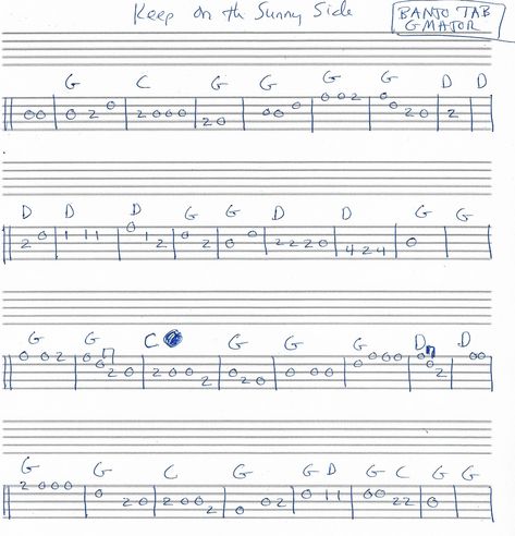 Keep On The Sunny Side - Banjo Melody TAB in G Major Banjo Tabs Easy, Learning Banjo, Banjo Tabs, Brother Where Art Thou, Banjo Lessons, Banjo Music, G Major, Banjo, Music Notes