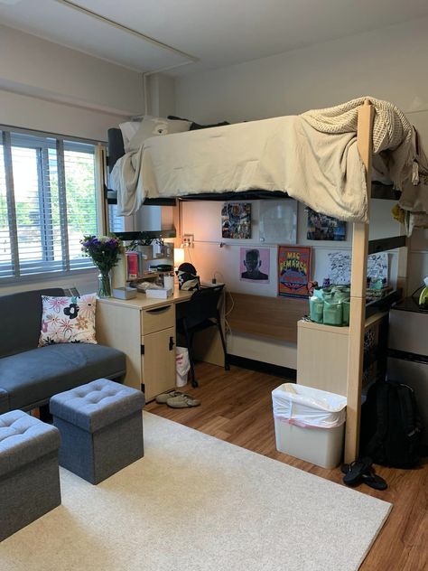 Room Simple Aesthetic, Dorm Room Simple, Girl Dorm Room, Dorm Planning, Single Dorm Room, Dorm Layout, 10 Gallon Fish Tank, Dorm Room Layouts, College Dorm Room Inspiration