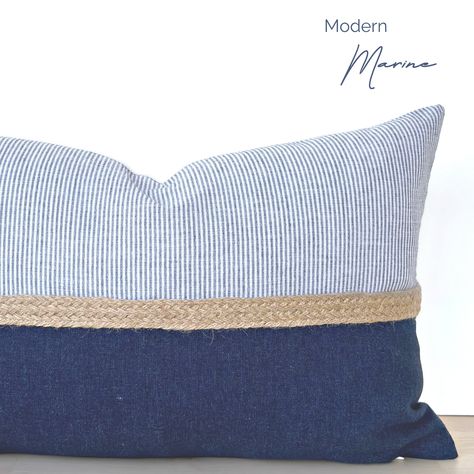 Lumbar Pillow On Bed, Coastal Throw Pillow, Blue Lumbar Pillow, Coastal Pillow Covers, Blue Linen Pillows, Nautical Pillow Covers, Nautical Pillow, Pillow Sets, Coastal Throw Pillows