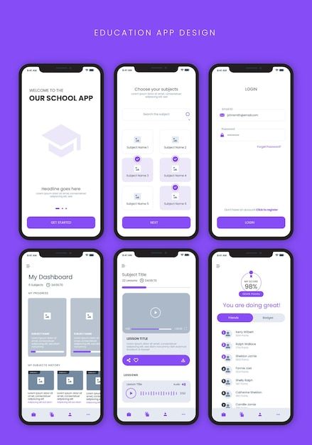 Education ui design template vector for ... | Premium Vector #Freepik #vector #business #school #template #badge Education App Ui Design, Application Ui Design, App User Interface, Ux App Design, Presentation Design Layout, School Application, App Home, Mobile App Ui, Application Design