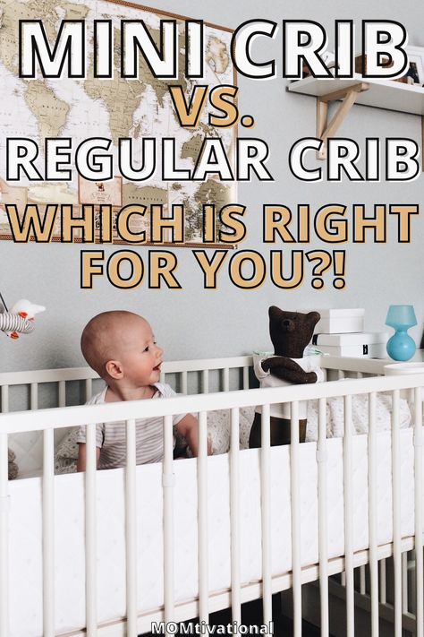 Mini Crib vs Regular crib: Which is right for you - with adorable baby sitting in his crib laughing Nursery With Mini Crib, Mini Crib In Master, Small Cribs For Small Spaces, Mini Crib Nursery Small Spaces, Small Baby Cribs, Cribs For Small Spaces, Newborn Essentials List, Crib Bassinet, Mini Crib Nursery