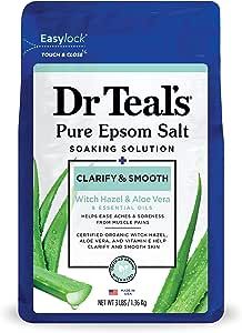 Dr Teal's Pure Epsom Salt, Clarify & Smooth with Witch Hazel & Aloe Vera, 3lbs (Packaging May Vary) Epsom Salt Magnesium, Magnesium Sulfate, Epsom Salt, Witch Hazel, Natural Essential Oils, Bath Salts, Smooth Skin, Paraben Free Products, Aloe Vera