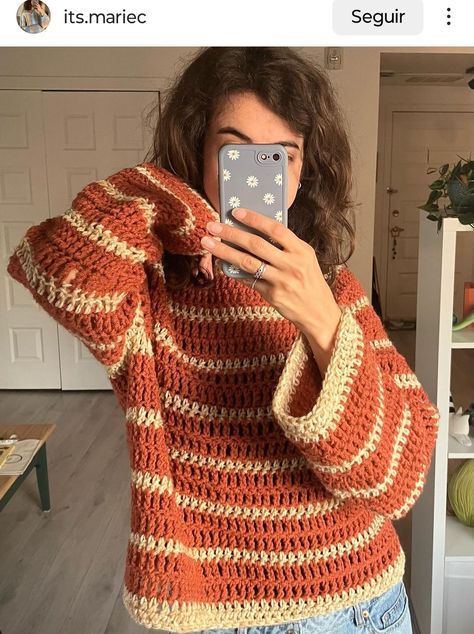 Crochet Thanksgiving Sweater, Colorful Yarn Crochet Ideas, Crochet Autumn Sweater, Crochet Fall Sweater, Crochet Sweater Tutorial, Striped Crochet Sweater, Sweater Tutorial, Crochet Jumper, Diy Clothes Design