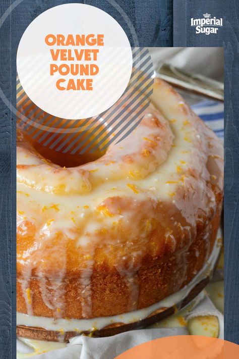 Orange Velvet Pound Cake, Orange Pound Cake, Moist Pound Cake, Dessert Oreo, Orange Cake Recipe, Orange Glaze, Bundt Cakes Recipes, Orange Velvet, Orange Cake