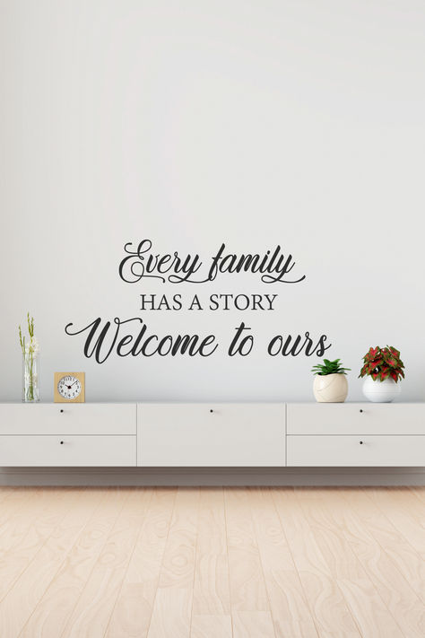 Celebrate your family's unique story with the heartwarming wall decal Every Family Has a Story. Welcome to Ours. Perfect for entryways, living rooms, or family spaces, this touching quote welcomes guests with warmth and love. Enhance your home decor with this stylish and meaningful wall decal, designed to inspire a sense of belonging and connection Every Family Has A Story, Family Decal, Large Wall Decals, Family Decals, Wall Decals For Bedroom, Family Decor, Welcome Decor, Family Signs, Living Room Wall