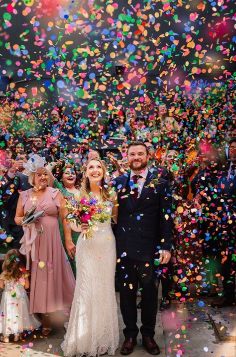 Colourful Confetti Wedding, Confetti Engagement Pictures, Wedding Confetti Pictures, Confetti Wedding Photo, Make Your Own Confetti, Colourful Confetti, Wildflower Wedding Theme, Just Got Married, Confetti Photos