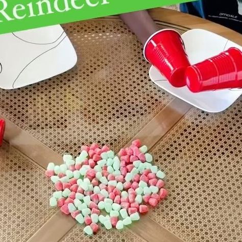 AMBER MAMIAN on Instagram: "🎄Holiday Game #3 🎄- HUNGRY HUNGRY REINDEER This one is ridiculously fun and so easy to set up. Here’s how to play! Step 1: Spread out some candy on the table (we used gum drops) Step 2 Grab a pair of cups for each players hands to make your “hooves” (you know we have an endless supply of solo cups) Step 3 lay out a bowl or plate for each reindeer to scoop their candy into. Step 4: Pick up as much candy on to you plate using your hooves! The reindeer with the most candy on their plate wins. Poor Shea was having a heck of a time scooping up his food. No more reindeer games for him. #christmasgames #familygames #holidaygames" Reindeer Hoof Game, Reindeer Relay Race With Cups, Hungry Reindeer Game, Hungry Hungry Reindeer Game, Church Games, Xmas Games, Hand Games, Red Solo Cup, Cup Games