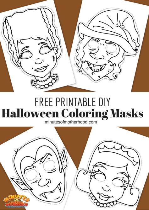 Free Printable DIY Coloring Halloween Masks Set Of Four | Miniature Masterminds Halloween Mask Craft, Halloween Masks Kids, Printable Halloween Masks, Diy Halloween Masks, Coloring Halloween, Coloring Mask, Halloween Themed Activities, Mascaras Halloween, Halloween Printables Free