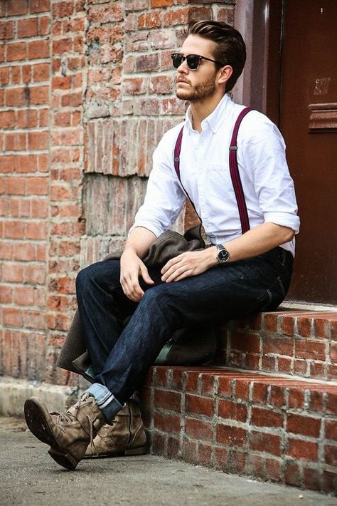 How To Wear Braces? 20 Best Men Outfits Ideas With Suspenders Semi Formal Men Outfit, Semi Formal Men, Suspenders Outfits, How To Wear Suspenders, Indie Outfits Men, Best Man's Outfit, Workout Man, Hipster Chic, Semi Formal Outfits