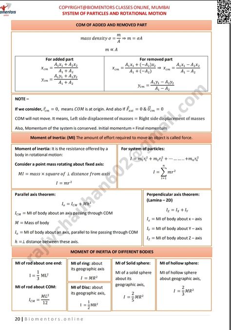 System Of Particle And Rotational Motion, Motion Formula, Notes Physics, Basic Notes, Motion Physics, Formula Sheet, Rotational Motion, Physics Lessons, Learn Physics