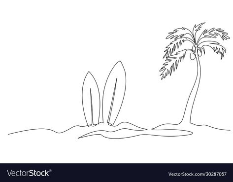 Beach Line Drawing, Long Surfboard, Surfboard Drawing, One Continuous Line Drawing, Surfboard Stand, Beach Vector, Beach Cartoon, Sand Drawing, Continuous Line Drawing