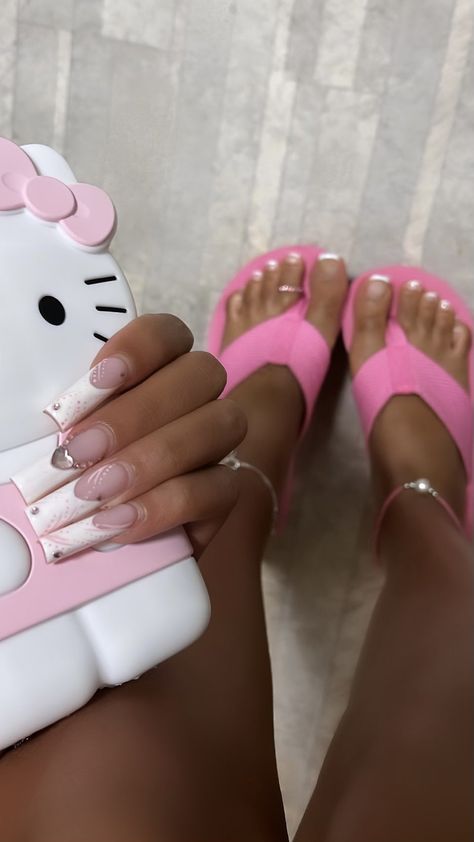 Diy Summer Nails, Cute Pink Nails, Kitty Nails, Tapered Square Nails, Acrylic Toes, Acrylic Toe Nails, Hello Nails, Art For Beginners, Duck Nails