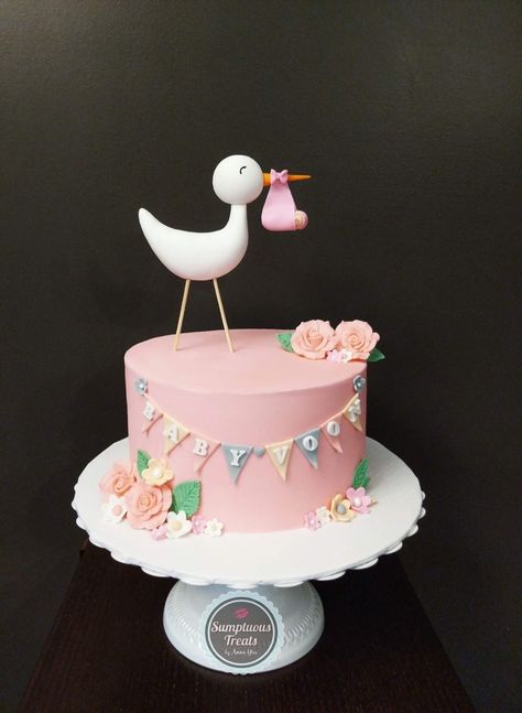 Stork Baby Shower Theme, Stork Cake, Birth Cakes, Baby Shower Cakes Neutral, Chocolate Cake From Scratch, Stork Baby Showers, Vegan Steak, Pastel Baby Shower, Baby Shower Cakes Girl