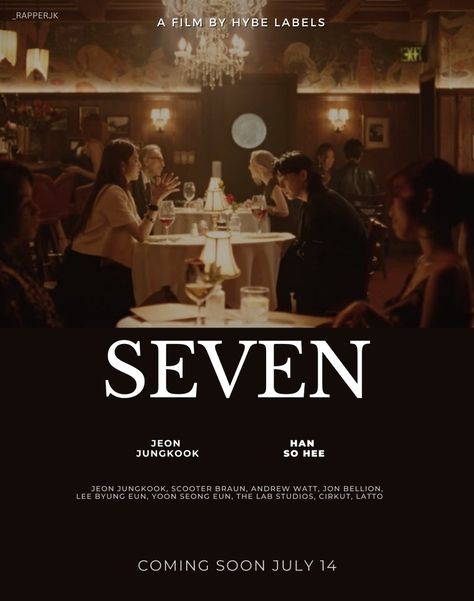 Poster Movie Ideas Jungkook Seven Song Poster, Seven Jungkook Poster, Jungkook Seven Poster, Seven Movie Poster, Seven Poster, Seven Movie, Scooter Braun, Jon Bellion, Vintage Movie