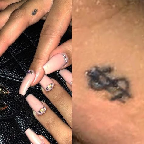 Inside Lip Tattoos, A Finger Tattoo, Money Sign Tattoo, Dollar Sign Tattoo, Dollar Tattoo, Niykee Heaton, Stick Poke, Stick Poke Tattoo, Finger Tattoo For Women