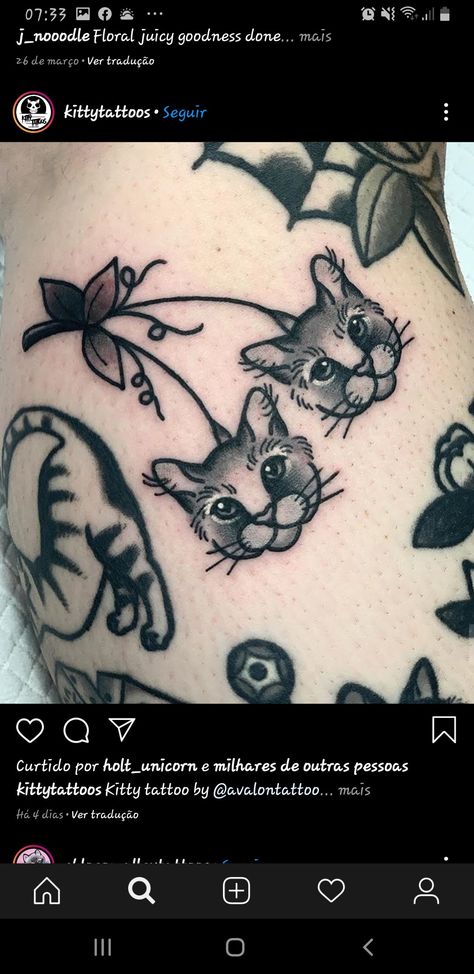 cherry cats Cherry Tattoo, Cherry Tattoos, Cat Tattoo, Infinity Tattoo, Fish Tattoos, Jesus Fish Tattoo, Flower Tattoo, Tatting, Body Art