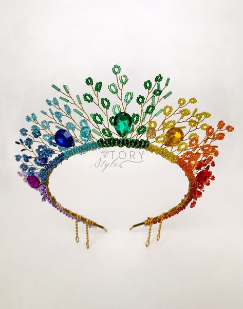 Pride Headpiece, Rainbow Tiara, Rainbow Headpiece, Rainbow Crown, Rainbow Wedding Dress, Rainbow Costumes, Cute Crown, Rainbow Accessories, Rainbow Headband