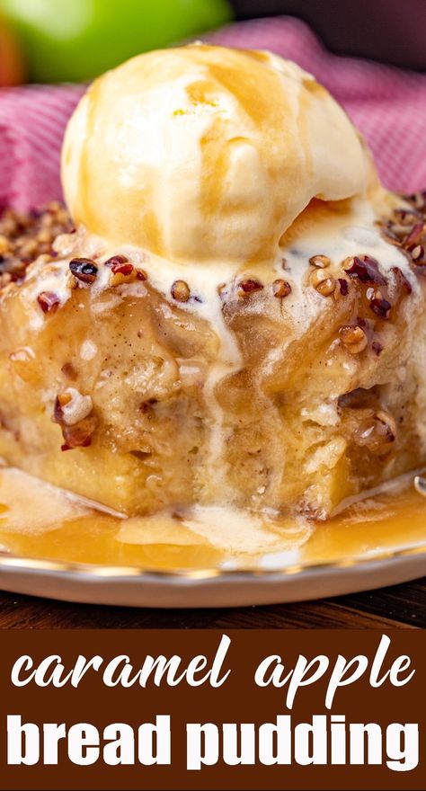 Caramel apple bread pudding is the perfect treat for breakfast, brunch, or dessert. It's one of the best apple recipes you can make with festive fall flavors! Caramel Apple Bread Pudding, Caramel Apple Bread, Apple Bread Pudding Recipe, Pudding Recipes Homemade, Caramel Bread Pudding, Apple Bread Pudding, Best Bread Pudding Recipe, Best Apple Recipes, Apple Pie Bread