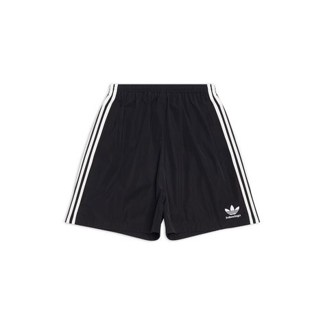 Men's Balenciaga x Adidas Large Short in Black Balenciaga X Adidas, Balenciaga Adidas, Short Adidas, Ribbed Hoodie, Black Balenciaga, Balenciaga Logo, Adidas Trefoil, Balenciaga Mens, Cycling Shorts