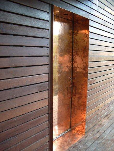 beverly skyline residence by bercy chen studio - copper clad door. Entry Door Frame, Copper Window Frame, Wooden Door Frame, Entrance Mirror, Copper Door, Copper Interior, Metal Facade, Wood Window, Interior Wood Doors