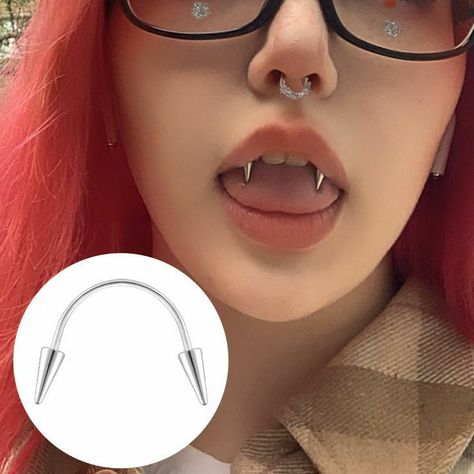 Teeth Piercing Jewelry, Lip Piercing Ring, Nail Piercing, Smiley Piercing, Lip Stud, Septum Piercings, Face Piercings, Vampire Fangs, Cool Piercings