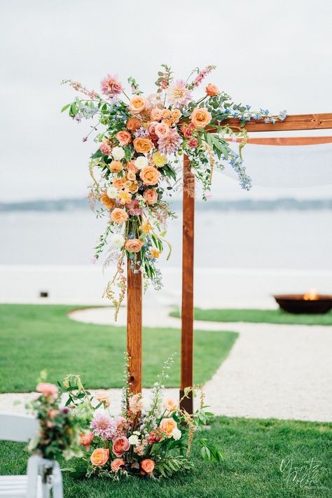 Wedding Arch Spring Flowers, Wildflower Arch Flowers, Colorful Arbor Flowers, Pastel Arch Wedding, Tulip Arch Wedding, Spring Floral Arch, Dahlia Wedding Arch, Spring Arch Wedding, Spring Arbor Wedding