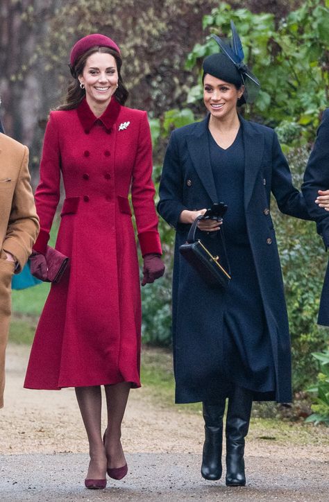 Kate Middleton Has Reportedly Been ‘Reaching Out’ to Meghan Markle Amid Royal Tensions | Glamour Royal Family Christmas, Navy Blue Coat, Kate And Meghan, Royal Christmas, Navy Coat, Tailored Coat, Fashion Moments, Elegant Fall, Christmas Outfits