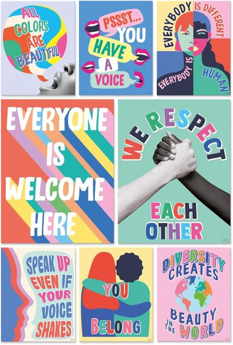 Amazon.com: S&O Set of 8 Diversity Posters for Classroom - Classroom Posters Diversity Decorations - School Counselor Office Decor - Everyone is Welcome Here Sign - High School Classroom Decor - Safe Space Sign : Office Products Posters For Classroom High School, Social Justice Classroom Decor, Classroom Decorations For High School, Office Decor School Counselor, Diversity Decorations, Diversity Posters For Classroom, Welcome Posters For School, High School Classroom Posters, School Bulletin Boards High School