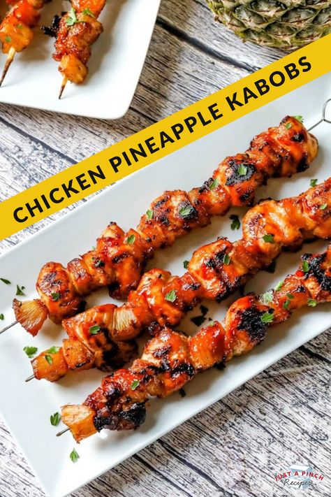 Chicken Pineapple Kabobs Chicken And Pineapple Kabobs, Chicken Pineapple Kabobs, Campfire Cooking Recipes, Summertime Meals, Chicken And Pineapple, Pineapple Kabobs, Chicken Pineapple, Recipe Using Chicken, Tasty Meat