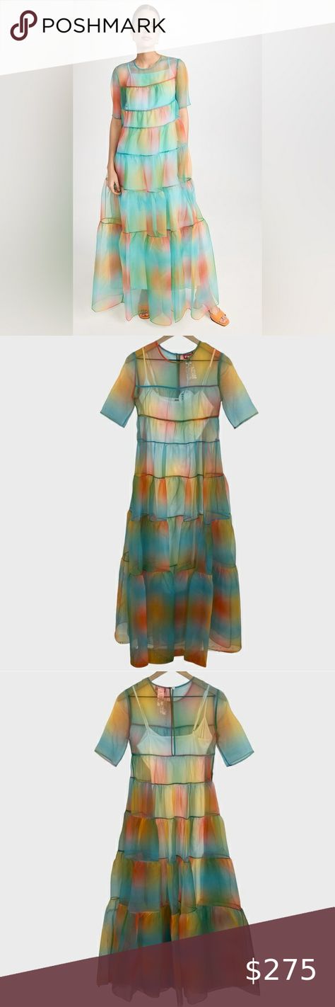 Staud Rainbow Organza Hyacinth Dress NWT Oversized Size XS Staud Dresses, Ombre Print, Rainbow Ombre, Maximalism, Elbow Length Sleeve, Five Star, Ruffle Trim, Round Neckline, New Dress