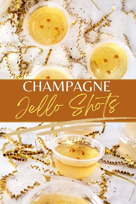 Gold Champagne Jello Shots Champagne Jello Shots Easy, French 75 Jello Shots, Champagne Jell-o Shots, Champagne Jello Shots Recipe, Champagne Jello, Champagne Jello Shots, Jell O Shots, Best Cocktail Recipes, Festive Cocktails