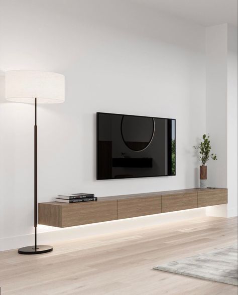 Tv Stand Minimalist Modern, Minimal Tv Wall Design, Minimal Tv Stand, Zona Tv, Tv Stand Decor Living Room, Ruang Tv, Bedroom Tv Stand, Modern Apartment Living Room, Tv Stand Furniture