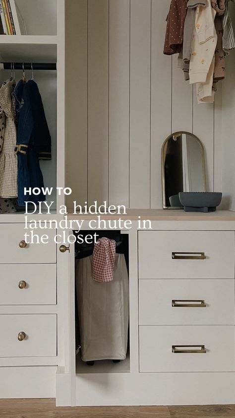 The closet feature you didn’t know you needed! 👈🏻 Adding this laundry chute was a last minute idea and one I didn’t know would bring me… | Instagram Laundry Chute In Closet, Laundry Chute Cabinet, Divided Laundry Hamper, Hamper Diy, House Fever, Skoolie Conversion, Ikea Pax Closet, Pax Closet, Laundry Chute