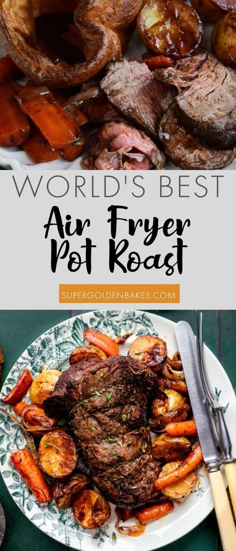 Airfryer Pot Roast, Beef Stew Air Fryer Recipes, Air Fryer Roast Recipes, Air Fryer Roast Beef And Potatoes, Roast In The Air Fryer, Roast Air Fryer, Air Fryer Roast Dinner, Topside Roast Beef Recipes, Roast Beef Air Fryer