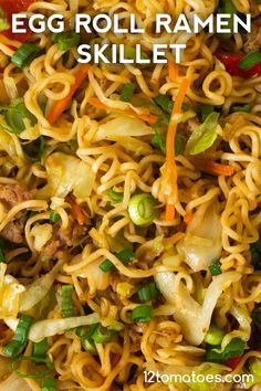 Egg Roll Ramen Skillet, Egg Roll Ramen, Ramen Skillet, Easy Chinese Recipes, Ramen Recipes, Egg Roll, Chinese Dishes, Chinese Cooking, Noodle Dishes