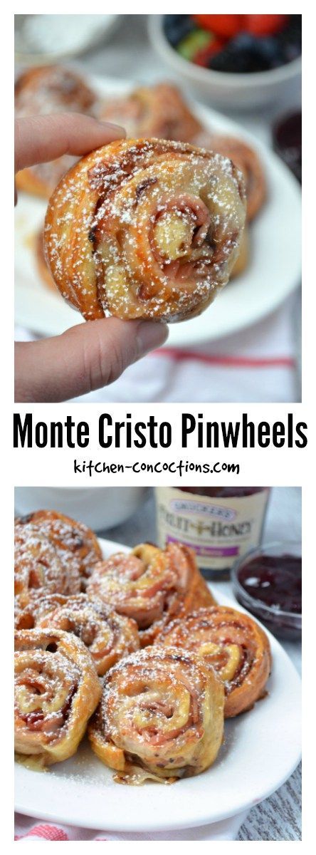 Monte Cristo Pinwheels - Inspired by a popular sandwich, these baked Monte Cristo Pinwheels, are sweet and savory and will definitely be your go to appetizer recipe all holiday season long! {ad} #EasyHolidayEats Appetizers For Party Bite Size, Fingerfood Baby, Heavy Appetizers, Tiny Bites, Pub Grub, Pinwheel Appetizers, Party Bites, Pinwheel Recipes, Family Breakfast