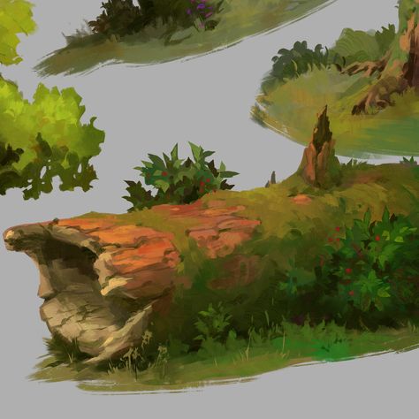 ArtStation - Forest props study Tree Digital Art Tutorial, Forest Isometric, How To Draw Forest, Tree Rendering, Forest Digital Painting, Forest Concept Art, Forest Reference, Art With Leaves, Paint Forest