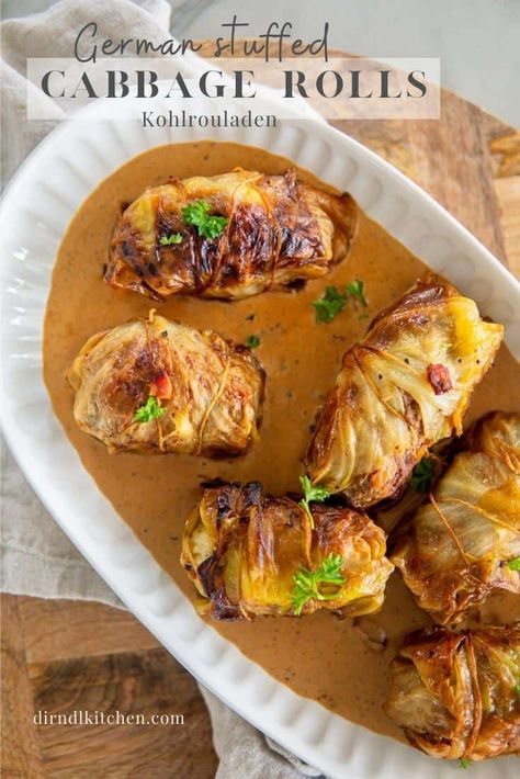 German Stuffed Cabbage Rolls (Kohlrouladen) German Stuffed Cabbage, German Cabbage Rolls, Best Cabbage Rolls Recipe, Easy German Recipes, German Food Authentic, Germany Food, Stuffed Cabbage Rolls, Cabbage Rolls Recipe, Austrian Recipes