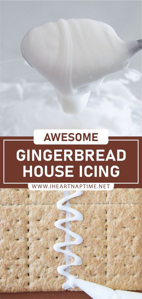 Gingerbread House Icing Recipe, Gingerbread House Frosting, Gingerbread Frosting, Gingerbread House Icing, Gingerbread Icing, Graham Cracker Gingerbread House, Easy Gingerbread House, Homemade Gingerbread House, Ginger Bread House Diy