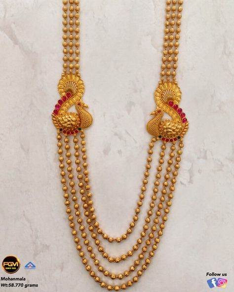 POPULAR GOLD MART on Instagram: “Wear this Mohanmala, it’s a perfect match for your traditional outfit 😊 Visit us and get your favourite hallmarked ornaments at best prices…” Mohanmala Gold Design, Long Neckless, Gold Temple Jewellery, Traditional Indian Jewellery, Traditional Outfit, Indian Jewellery Design Earrings, Mangalsutra Designs, Indian Necklace, Indian Jewellery Design