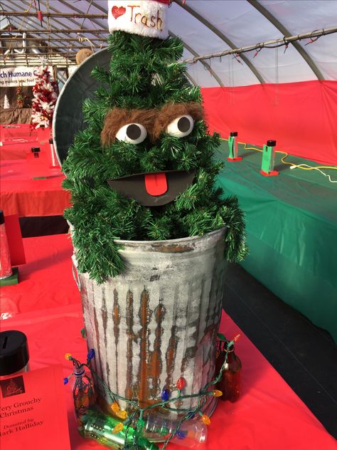 Christmas Tree Competition, Mini Tree Decorating Contest, Oscar The Grouch Christmas Tree, Tree Decorating Contest Ideas, Funny Christmas Tree Themes, Christmas Tree Ideas Funny, Christmas Tree Decorating Contest Ideas, Christmas Tree Competition Ideas, Christmas Tree Contest Ideas