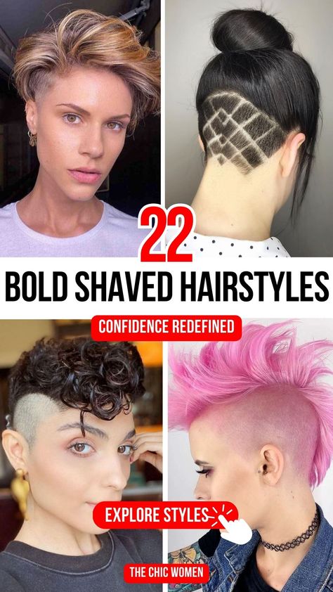 22 Bold Shaved Hairstyles for Women to Showcase Confidence Super Short Pixie Shaved Sides Undercut, Viking Hair Shaved Sides Women, Short Shaved Hairstyle Women Round Face, Partial Shaved Hair Women, Shaved Undercut Short Hair, Short Hair Shaved Sides Women, Hair Shaved Sides, Short Hair Shaved Sides, Shaved Hairstyles For Women