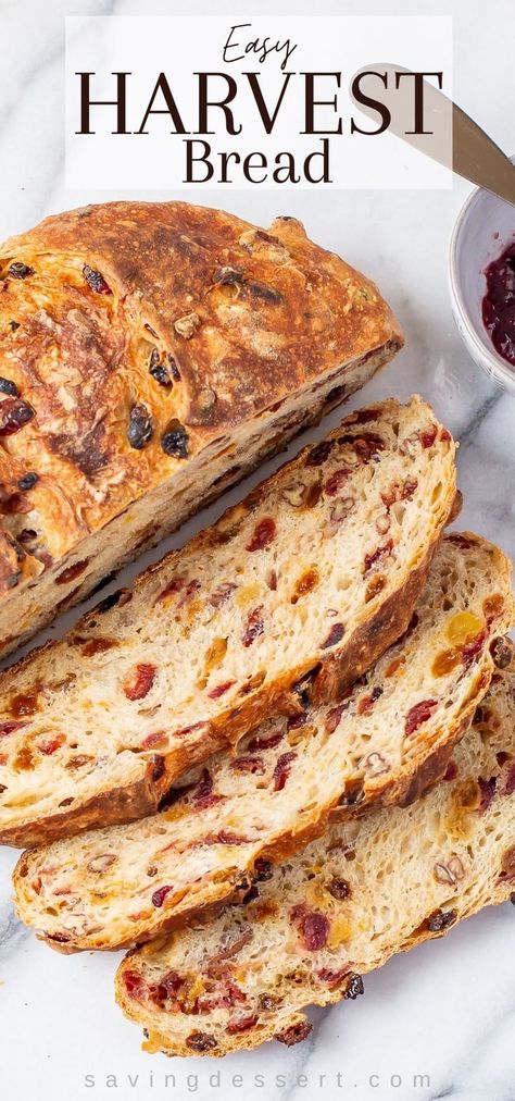 Bread With Fruit, Harvest Bread, Dutch Oven Bread, Homemade Bread Easy, Artisan Bread Recipes, Cranberry Bread, Fruit Bread, No Knead Bread, Nut Bread