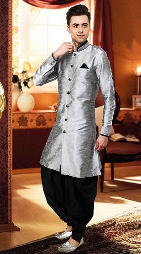 Plain Design Men's Silver Kurta Kurta Designs For Men, Formal Dresses Tight, Khadi Kurta, Mens Ethnic Wear, Formal Dresses For Men, Kurta Patterns, Cowboy Wedding, Mens Kurta Designs, Men's Ethnic Wear