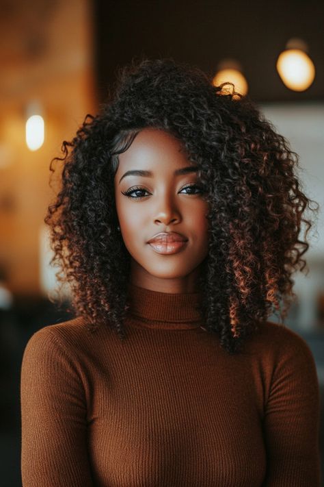 Fall Color Hair Ideas For Black Women Natural, Fall Hair Color For Dark Skin Tone, Curly Ginger Hair Black Women, Dark Skin Colored Hair, Highlights For Dark Skin Tone, Ginger Hair Dark Skin, Best Fall Hair Colors, Brown Hair Dark Skin, Apple Pudding