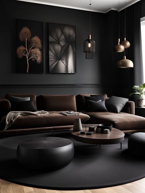 Moody Spaces, Dark Living Room Decor, Masculine Living Rooms, Dark Interior Design, Dark Living Rooms, Casa Country, Black Living Room, Bed Design Modern, Living Room Sofa Design