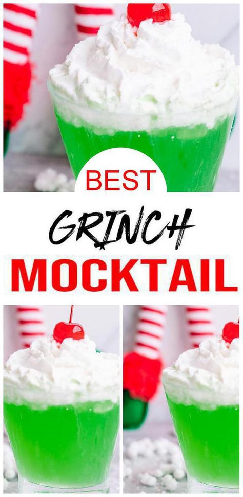 Insanely YUMMY Grinch mocktail. Check out the BEST Grinch drink for the Holiday season. Easy non alcoholic Grinch drink kids & adults love. Make Grinch Hawaiian Punch for Christmas drinks. Simple Christmas drinks for parties or fun drink. Non alcoholic cocktail punch recipe. Don't be a Grinch & make this tasty & delish Grinch mocktail. For more #christmas recipes see KimspiredDIY #drinks Grinch Mock Tail, Kid Friendly Grinch Punch, Dinosaur Punch Recipe, Grinch Mocktail Recipe, Alcoholic Grinch Punch, Green Hawaiian Punch Recipe, Grinch Juice For Kids, Grinch Punch Recipe For Kids, Grinch Drinks For Kids